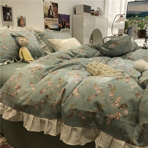 European and American Retro Style Ins Korean Lace Pastoral Style Small Floral Bed Four-Piece Set All Cotton Pure Cotton Quilt