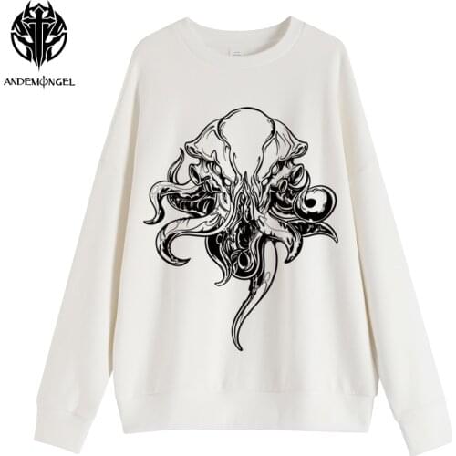 ANDEMONGEL Cthulhu Mythos Great Cthulhu White High Street Men Women Unisex Oversize Cotton Sweatshirt Tops Tees