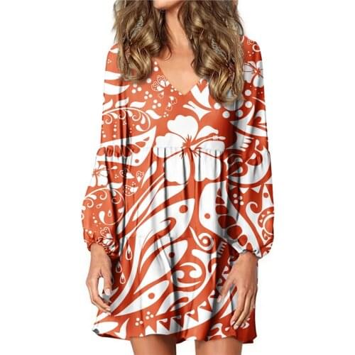 Hycool Wholesale Women Sexy V-Neck Plus Size Pregnant Dresses Hibiscus Print Loose Lantern Sleeves Summer Plus Size Casual Dress