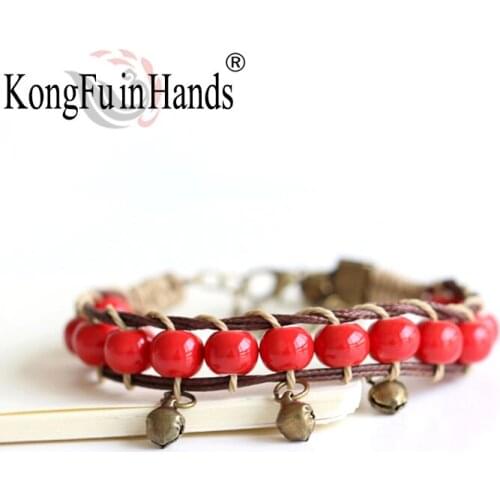 Ceramic Beads With Bells National Bracelet Rope Chain Charm Bracelets For Women Lady Birthday Christmas Gift Ethnic jewelry