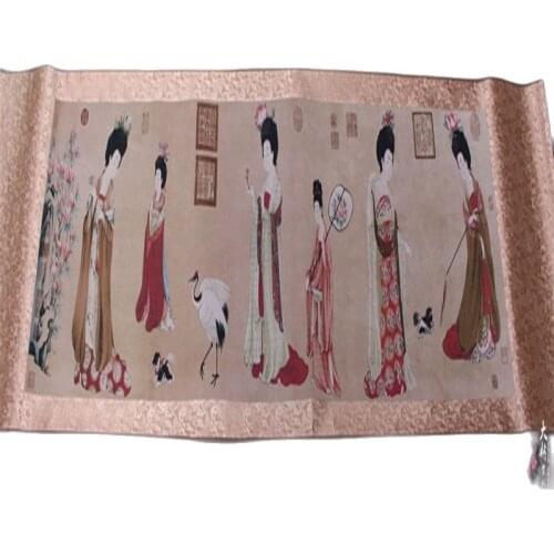 Chinese Old Long Scroll Painting The Portrait Of A Lady Picture