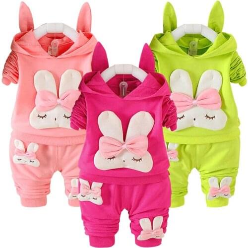 Baby Girl Suit Cartoon Rabbit Clothes Pants 2pcs hooded Jacket Coat Outerwear Casual Set Clothes Cotton Suit Kid Infant Outfit