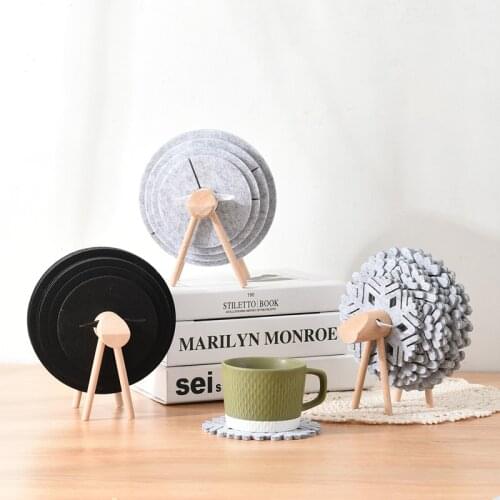 Creative Sheep Shape Cup Pads Anti Slip Coasters Insulated Round Felt Cup Mats Japan Style Home Office Decor Art Crafts Gift