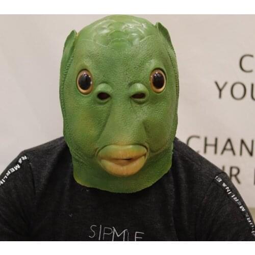 Halloween Funny Cosplay Costume Mask Unisex Adult Women Men Carnival Party Green Fish Head Mask Headgear