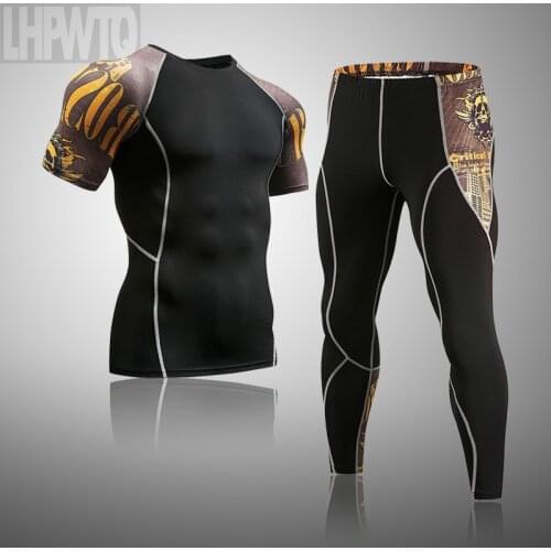 Male Compression Tracksuit Clothing Summer Men Set Fitness Suit Sporting Suits Short T Shirt + leggings Quick Drying 2 Piece Set