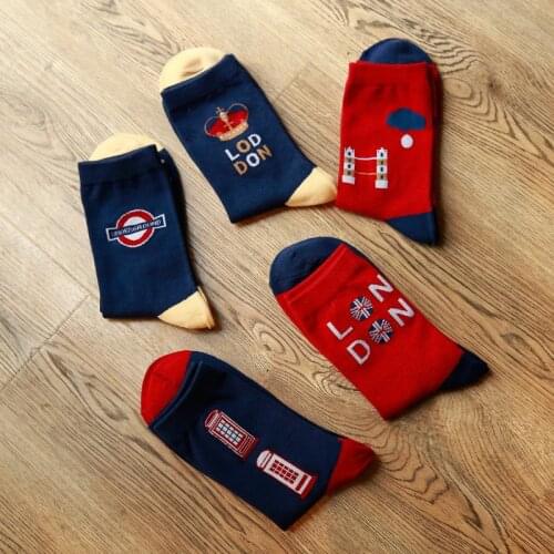New Mens Socks Combed Cotton Jacquard Cartoon London Crown Male Business Dress Crew Sock Wedding Gift Soft Warm Socks For Man