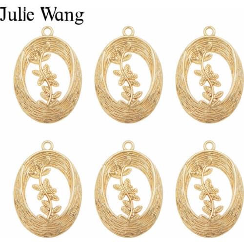 Julie Wang Oval Branch Rattan Charm KC Gold Leaves Alloy Necklace Pendant Earrings Findings Jewelry Making Accessory