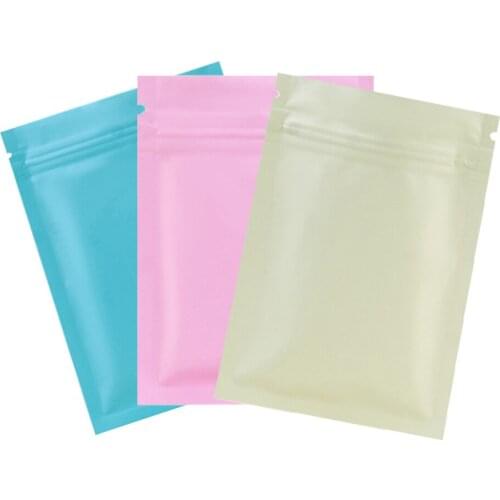 50pcs Resealable Matte Beige Cyan Pink Aluminum Foil Zip Lock Plastic Bags Flat Pouches for Coffee Food Gift Packaging Bag
