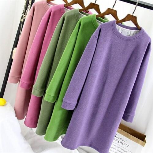Thicken Warm Straight Sweatshirt Dress Women 2020 Autumn Winter Full Sleeve O Neck Pullover Dress Plus Size Solid Vestidos