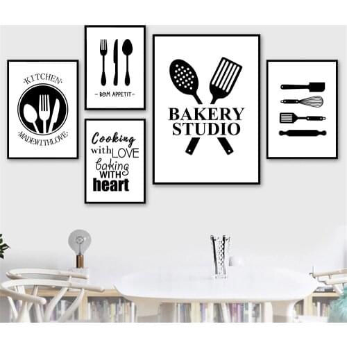Cooking With Love Kitchen Quotes Wall Art Poster Painting Baking With Heart Letters Canvas Print Wall Pictures Kitchen Decor
