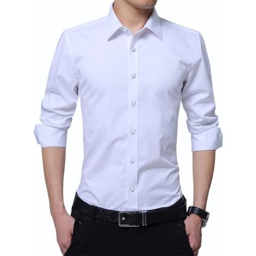 Mens Long Sleeve Shirts Slim Fit Solid Color Dress Shirts Male Social Clothes Casual Classic Business Man Wedding Tuxedo Shirts
