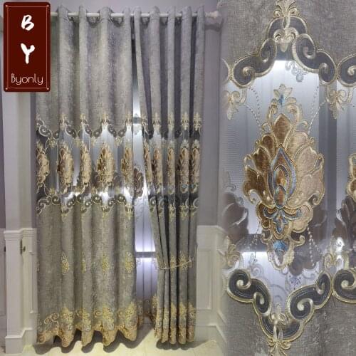 European-style Hollow Embroidered Curtain Screen Chenille French Window Curtains for Living Dining Room Bedroom