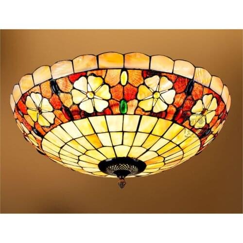 Mediterranean Baroque Shell E27 110-240V LED Tiffany retro Ceiling Lights luminaria teto Ceiling Lamps For Home Decoration