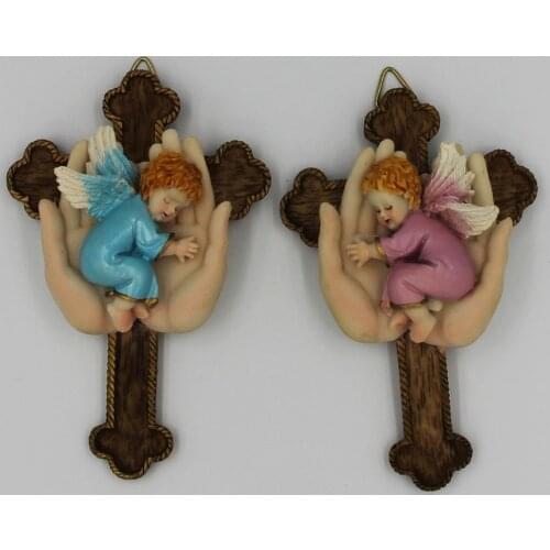 Angle in Hand with Cross 6 inches Resin Statue Gift Home Decor Wall hanging Decor Crucifix with angle