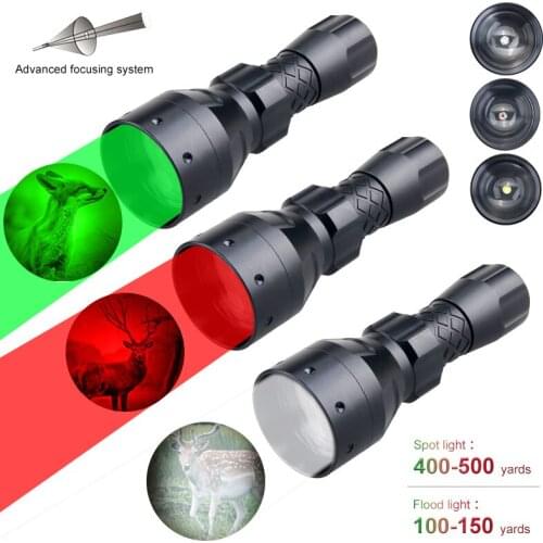 Green Red White T6 LED Tactical Flashlight Torch Zoomable 500 Yard Floodlight Waterproof Military Hunting Light+Battery+Charger