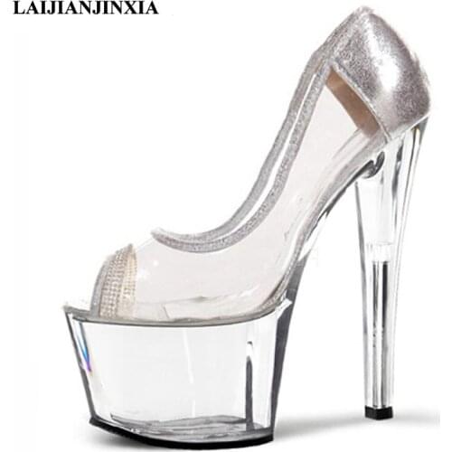 LAIJIANJINXIA Spring New Sexy Peep Toe Women Pole Dancing Pumps 17cm High Heels Platform Shoes Wedding Party Dress Dance Shoes