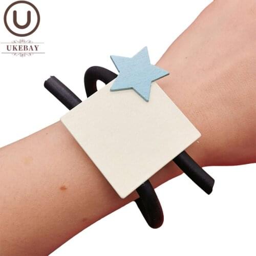 UKEBAY New Charm Statement Bracelets Love Bangles Women Star Accessories Wood Jewelry Bohemia Rubber Bangle Black Handmade Gift