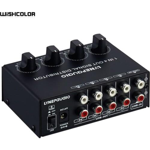 1 In 4 Out Stereo Signal Amplifier Distributor Independent Output Volume Adjustment Lossless