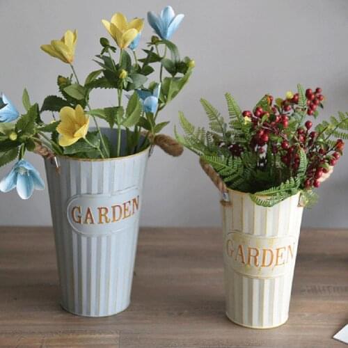 Retro Thickened Iron Sheet Dry Flower Bucket Flowerpot Office Home Decoration
