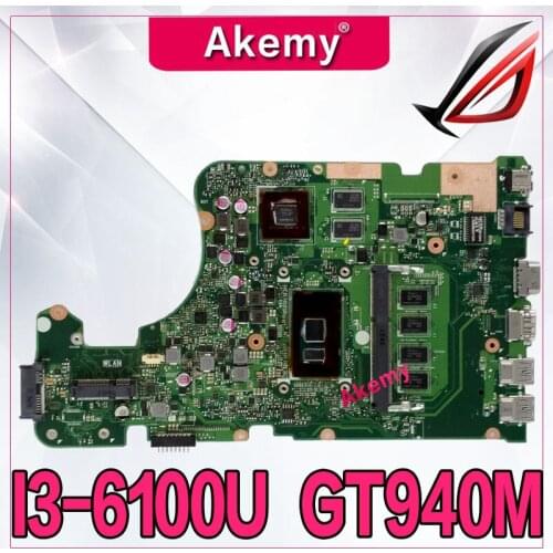 Akemy X555UQ Laptop motherboard For Asus For Asus X555UJ X555UF F555U X555UB X555UQ X555U mainboard 4GB/I3-6100U CPU GT940M