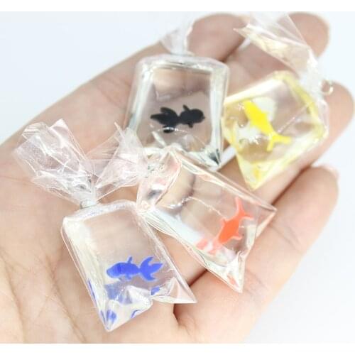 Yamily 10pcs/Resin Fish Charm Simulation Goldenfish In Water Bag DIY Pendants Jewelry For Keychain Necklace Earring Accessory