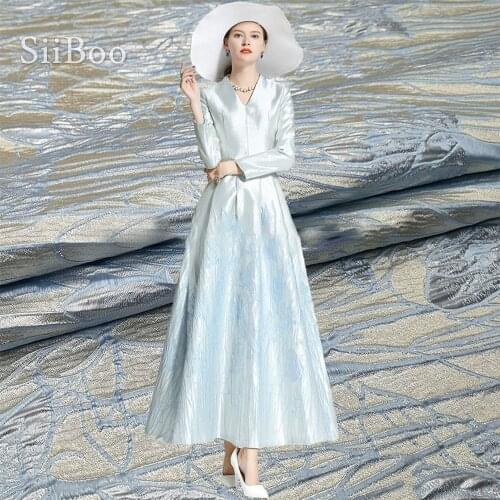 European 3D floral embossed style light blue champagne metallic positional jacquard fabric for summer dress tissu telas SP6087