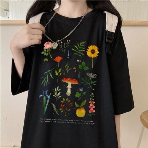 2021 New Harajuku Floral Pattern Womens t-Shirt Printing Japanese Casual Women Summer Short-Sleeved t-Shirt Women Loose Top