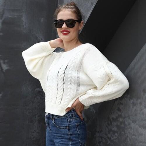 2020 Knitted Tunics Winter Women Knitted Sweaters female Pullover Cable-knit O-neck Long Sleeve Top Oversized Warm Jumpers White