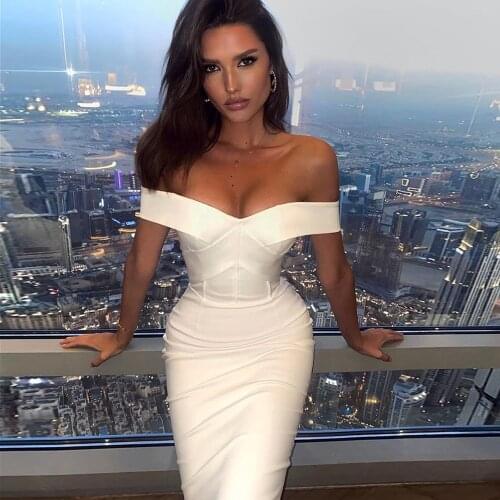 New Arrival Women Summer Sexy Off Shoulder White Mint Green Designer Fashion Party Club Bandage Dress