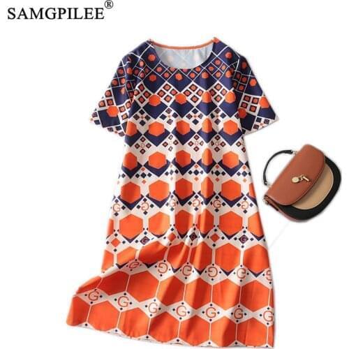 Plus Size Summer Clothes For Women 2021 Korean Candy Color Print Casual A-line Short Sleeve Knee-length O-neck Woman Dresses 4XL