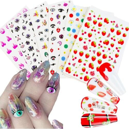16Pcs Nail Art Stickers Evil Eye/Snakes Nail Art Stickers Decals (16sheets) 9X7cm Self Adhesive Decorations Accessories Decals
