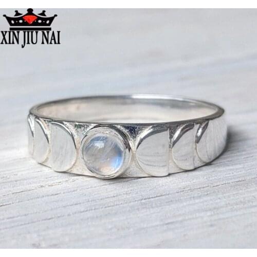 2019 Simple Stylish S925 Sterling Rings Natural Moonstone Hollow-out Ring For Women Wedding Party Vintage Ring