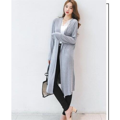 2021 Summer Women Long Thin Cardigan Jacket Casual Split Modal Cardigans Female Long Sleeve Sun protection Shirt Coat Plus Size
