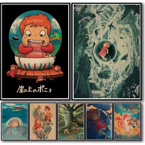 27 Designs Ghibli Movie Ponyo on The Cliff Kraftpaper Poster HomeDecal Painting Wall Sticker for Coffee House Bar