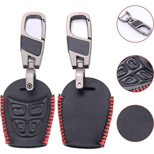 4 Button Car Keychain Leather Protector Shell Car Key Black Case Cover Remote Fob for SAAB 9-3 93 95 2003-2009 Decor Accessories