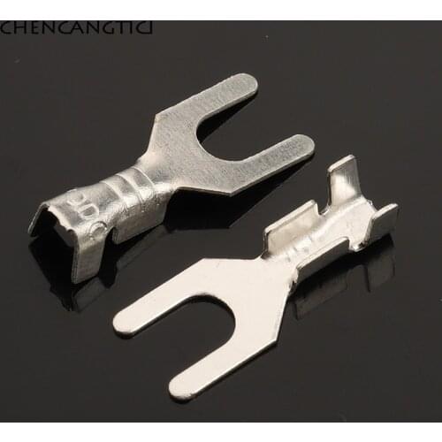 100 Pcs Fork Spade Terminal Block Cold-Pressed Bare 3.2MM Crimp terminal Pin U/Y-Shaped Grounding Lug DJ4413-3.2B