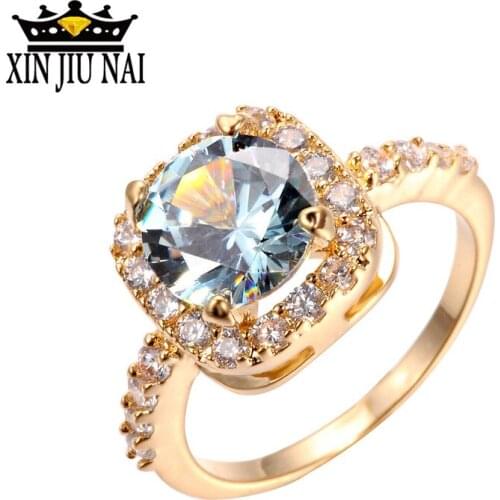 Seven Colors Rainbow 2018New Fashion Design Gold Color Big Zircon CZ Zirconia Stone Rings For Women Engagement Jewelry Gift