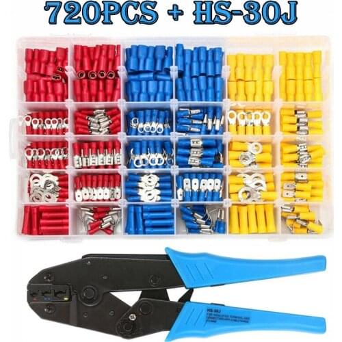 720PCS Spade Terminals Crimp Plier Kits Insulated Cable Connector Electrical Wire Butt Ring Fork Set Ring Lugs Rolled Kit