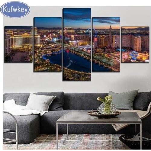 Cityscape Las Vegas diamond mosaic 5 Panel Night Skys,full square Diamond embroidery rhinestone 3d diamond painting cross stitch