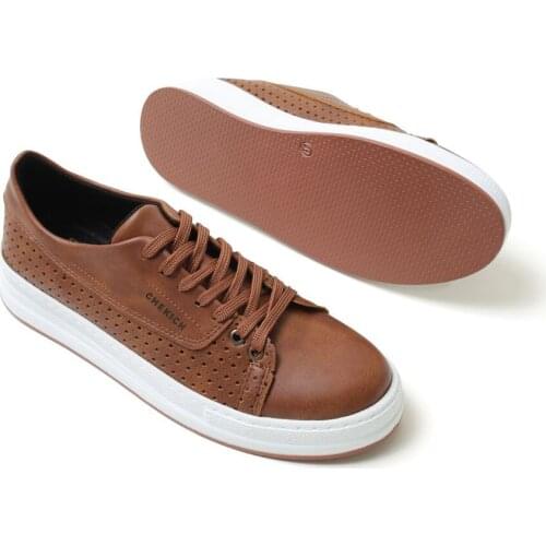 Chekich Shoes for Mens Tan Artificial Leather Sneakers Lace Up Spring and Autumn Seasons Casual Vulcanized Brown White Base Two Color Outsole Breathable Odorless Wedding Office Sport Formal Suits Daily Hot Sale CH043