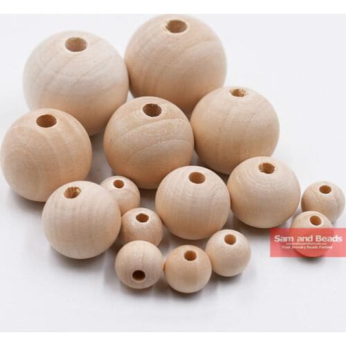 High Quality 4-50mm Natural Color Round Wooden Spacer Beads for baby teething Necklace Bracelet Making WB028