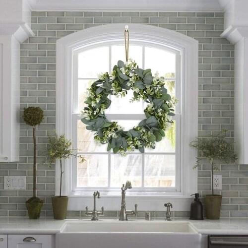 Eucalyptus Wreath, Spring Artificial Green Leaves Wreath for Front Door Window Wall Decoration
