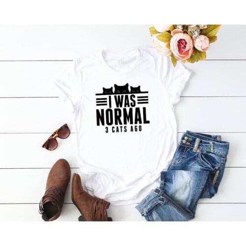 ZBBRDD I Was Normal 3 Cats Ago Letter printing T-shirt Funny Creative Cotton Leisure Tshirt Drop Shipping y2k aesthetic