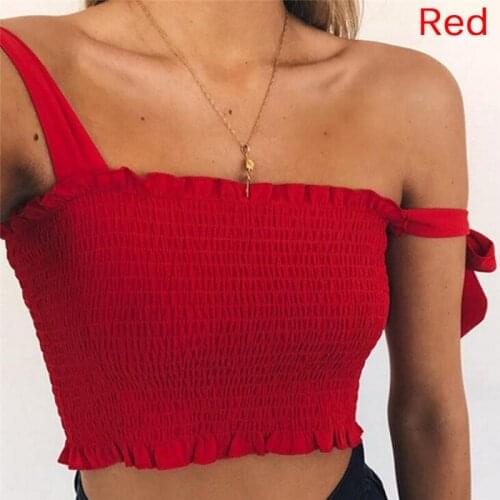 Women Solid Bow Summer Crop Top Sexy Sleeveless Tops Ruffled Hem Casual Short Tops Tied Strap Crop Tops Ladies