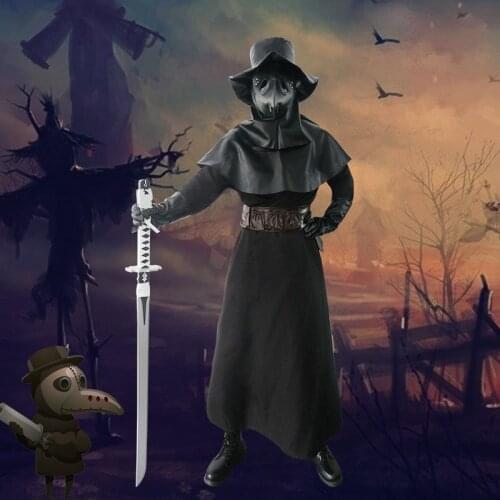 Halloween Medieval Hooded Robe Cosplay Costume Plague Doctor Clothes Set Mask Hat Hero Costume Crow Mouth Doctor Wizard Cloak