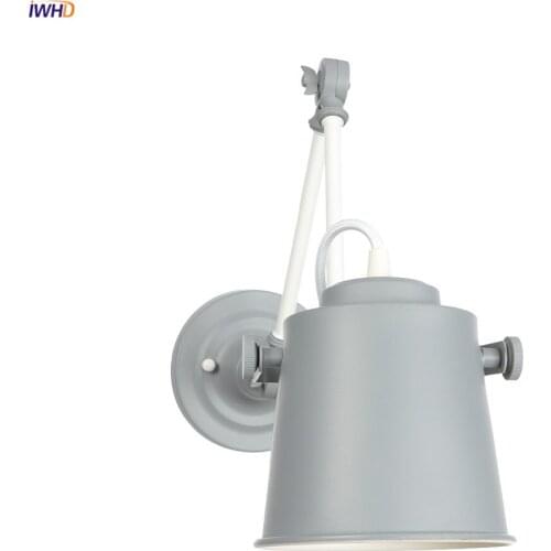 IWHD Grey Modern LED Wall Light Fixtures Bedroom Children Living Room Nordic Adjustable Swing Long Arm Wall Lamp Sconce Lighting