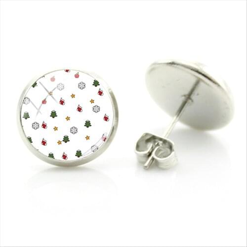 JWEIJIAO Christmas Art Photo Round Stud Earrings 12 MM Glass Cabochon Dome Santa Claus Earrings Jewelry 2020