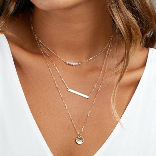 Minimalist Design Stainless Steel Necklace Set for Women Gold Color Pearl Bar Chain Necklace Jewelry for Birthday Party Gift New