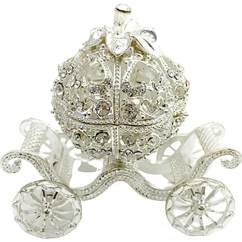 Jewelry Storage Box Metal Rhinestone Jewelry Trinket Princess Style Carriage Shape Craft Home Decor
