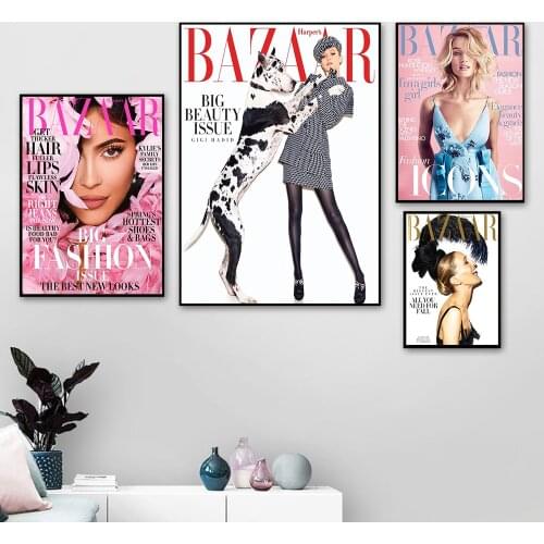 Fashion Magazine Cover Poster and Print Glamour Vintage Canvas Painting Modern Wall Pictures for Living Room Home Decor No Frame